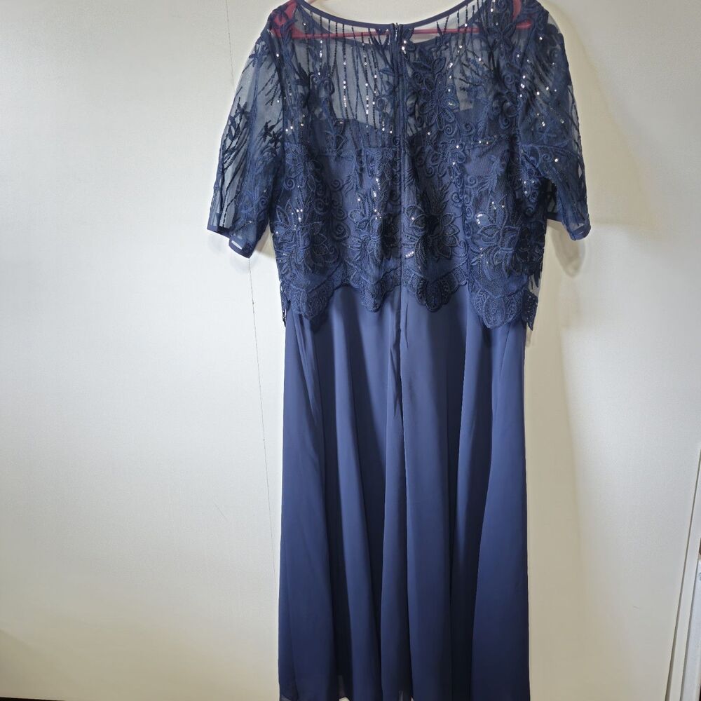 Navy Blue Formal Dress XL Lace Sequin Chiffon Wedding Guest Mother Elegant - Picture 4 of 11